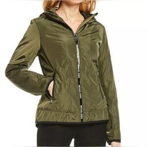 Michael Kors Women’s Hooded Athletic Logo Tape Coat, Size XL